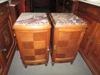 antiek eiken  set nachtkastjes inleghout marmer blad  250,00, Minder dan 45 cm, Zo goed als nieuw, Hout, 55 tot 70 cm