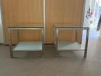2 salontafel in 'staal' en glas, Huis en Inrichting, Tafels | Salontafels, Ophalen, 50 tot 100 cm, 50 tot 75 cm, Vierkant