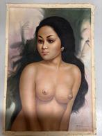 Schilderij portret balinese schoone naakt, Antiek en Kunst, Ophalen of Verzenden