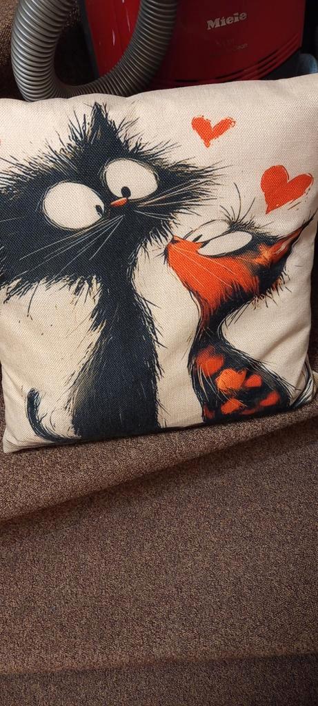 4 Kussentjes met Kattenopdruk, Huis en Inrichting, Woonaccessoires | Kussens, Zo goed als nieuw, Overige kleuren, Vierkant, Ophalen of Verzenden