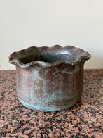 Keramiek pot met schulprand in bruin groene kleur, Steen, Rond, Binnen, Ophalen of Verzenden