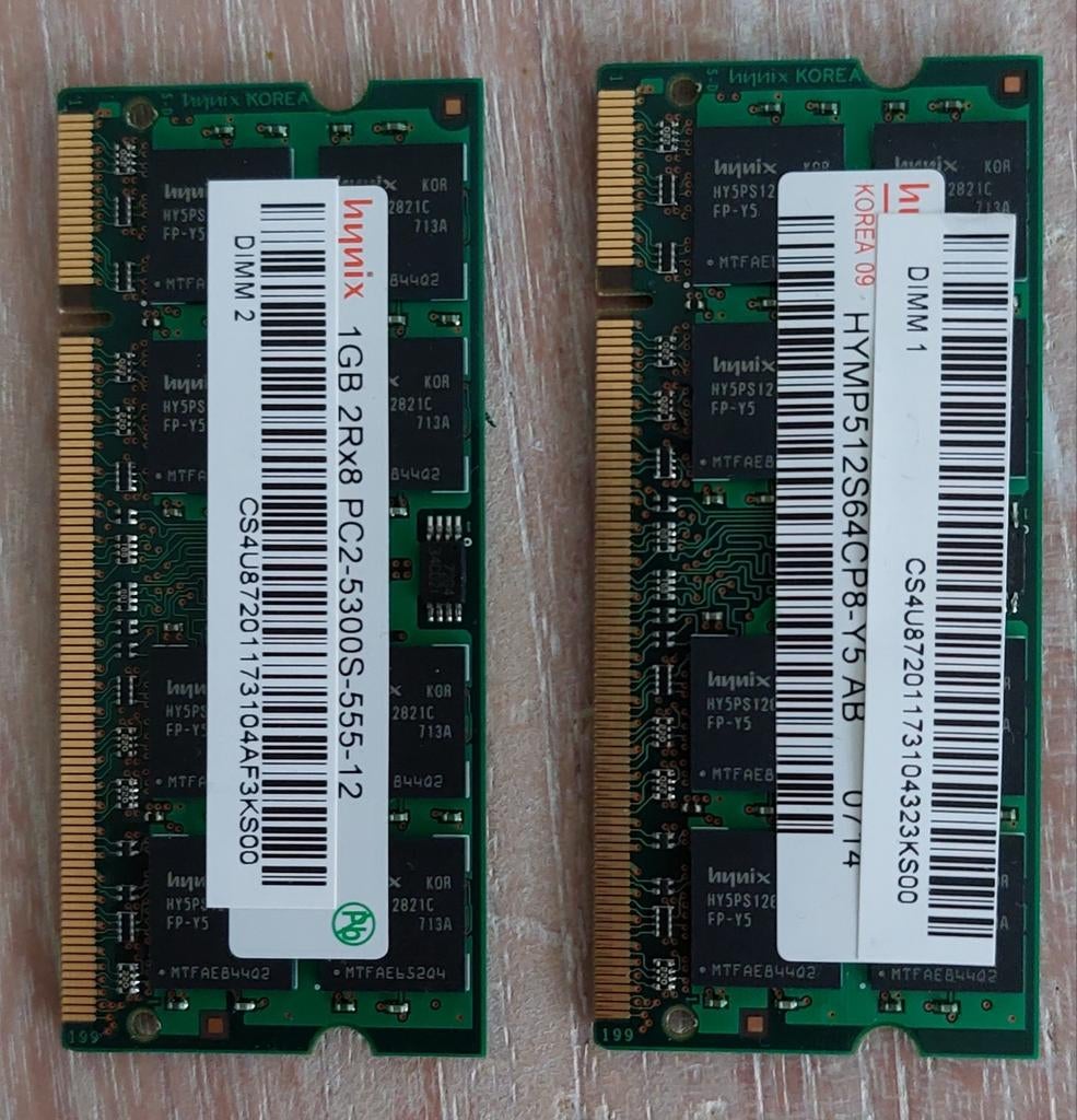 Hynix 2 1GB 2R8 PC2 RAM geheugen, Computers en Software, RAM geheugen, Ophalen of Verzenden, DDR2, Laptop, Gebruikt