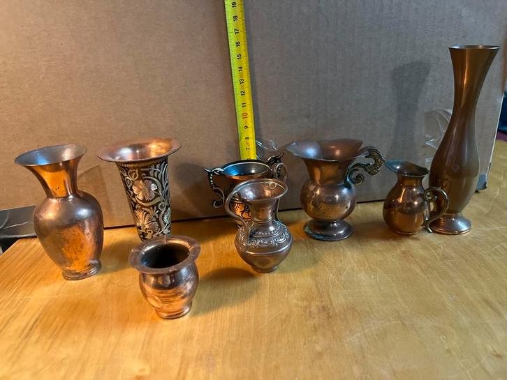 Koperen Vaasjes Collectie, Huis en Inrichting, Woonaccessoires | Vazen, Gebruikt, Overige kleuren, Minder dan 50 cm, Overige materialen
