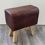 Retro Poef Vintage Turnbook Voetenbank Leer SHOWROOM MODEL, Huis en Inrichting, Minder dan 50 cm, Info@dehanzeherten.nl, Vintage, Industrieel, Retro