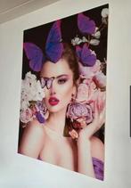 Glasschilderij Vrouw met Bloemen - 120x80cm, Huis en Inrichting, Ophalen, Zo goed als nieuw, Schilderij