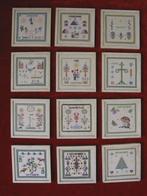 vintage borduurwerk ingelijst 12 maand kruissteek kleur 1963, Ophalen of Verzenden, Gebruikt