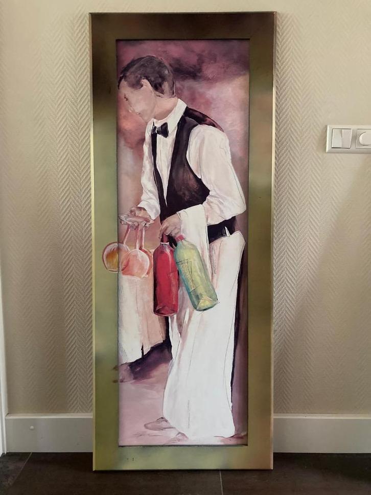Leuke grote wanddecoratie met afbeelding van ober kelner, Huis en Inrichting, Woonaccessoires | Schilderijen, Tekeningen en Foto's