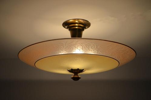XXL Art-Deco / Art-Nouveau / Amsterdamse school lamp - 70 cm, Huis en Inrichting, Lampen | Plafondlampen, Gebruikt, Glas, Metaal