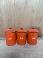 Emaille Voorraadpotten Koffie Thee Suiker Vintage Oranje Roo, Ophalen of Verzenden