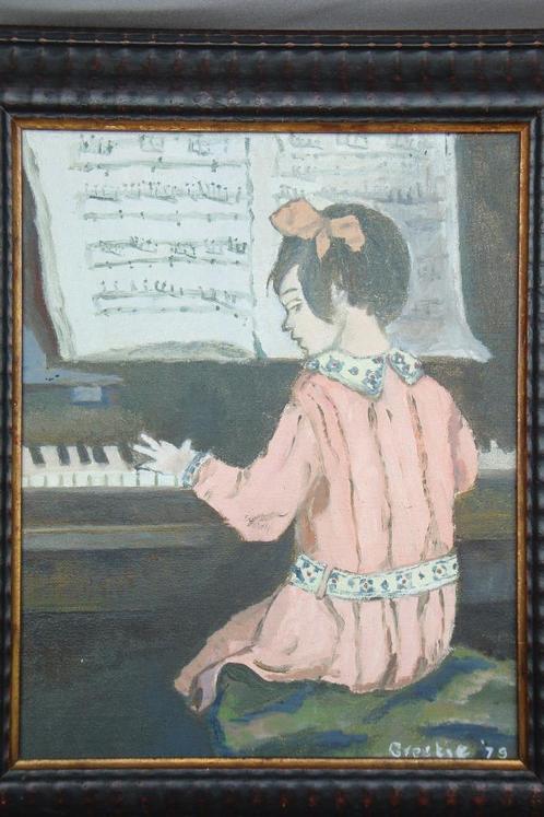 Heel lief oud schilderij olieverf op doek, Antiek en Kunst, Kunst | Schilderijen | Klassiek, Ophalen of Verzenden