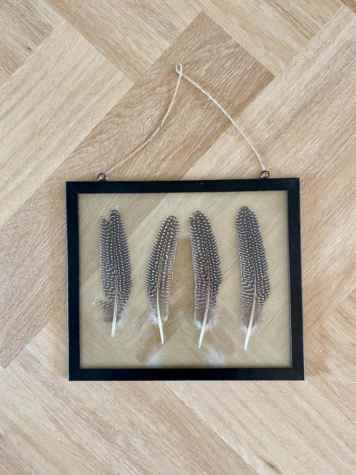 *NIEUW!* Wanddecoratie parelhoender veren schilderij in glas, Huis en Inrichting, Woonaccessoires | Wanddecoraties, Nieuw, Ophalen of Verzenden