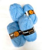 4 x Mohair mix lichtblauwe bollen breigaren - 200 gram, Ophalen of Verzenden, Nieuw, Breien of Haken, Wol of Garen