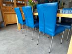6 gebruikte Bert Plantagie eetkamerstoelen blauw, Huis en Inrichting, Stoelen, Ophalen, Gebruikt, Blauw, Metaal