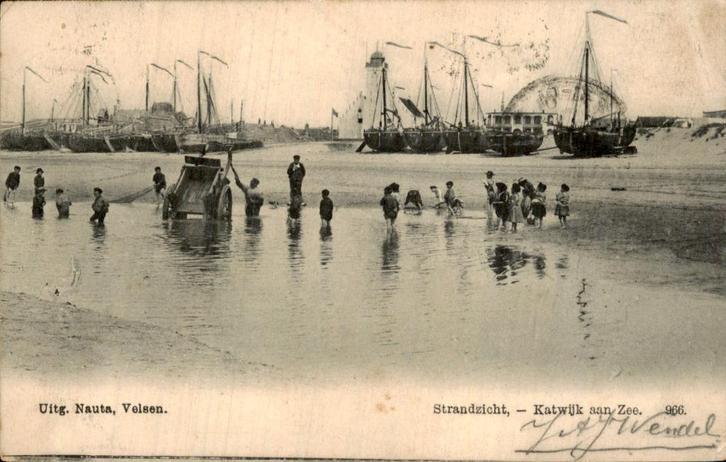 Katwijk aan Zee - Strand - Boten, Verzamelen, Ansichtkaarten | Nederland, Gelopen, Zuid-Holland, Voor 1920, Ophalen of Verzenden