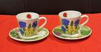 2x espresso kop en schotel Helina Tilk, serie summer bird, Ophalen, Zo goed als nieuw, Overige stijlen, Kop(pen) en/of Schotel(s)