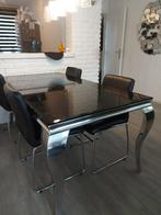 Zwaar Barok Eettafel blad zwart glas zilvere poten, Huis en Inrichting, Ophalen, 50 tot 100 cm, 150 tot 200 cm, Rechthoekig