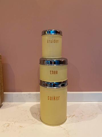 Vintage Brabantia blikken geel - suiker, thee en kruiden beschikbaar voor biedingen
