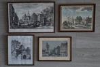 Vier oude prenten met lijsten - Den Haag, Schoonhoven, etc., Ophalen of Verzenden