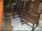 8 eiken leder eetkamer stoelen, Huis en Inrichting, Stoelen, Ophalen, Bruin, Zo goed als nieuw, Stof
