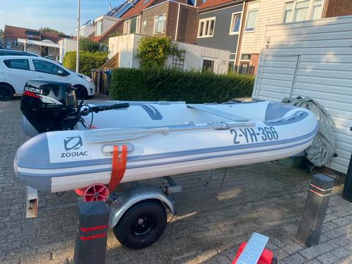 Z.G.A.N. Zodiac 350 Alu incl suzuki 15 pk 4 tackt kortstaart, Watersport en Boten, Rubberboten, Zo goed als nieuw, Zodiac, Aluminium
