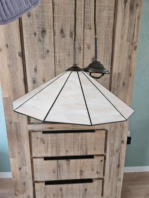 Prachtige zalmroze/zachtroze glas in lood hanglamp 50 cm, Huis en Inrichting, Lampen | Hanglampen, Gebruikt, Glas, Ophalen