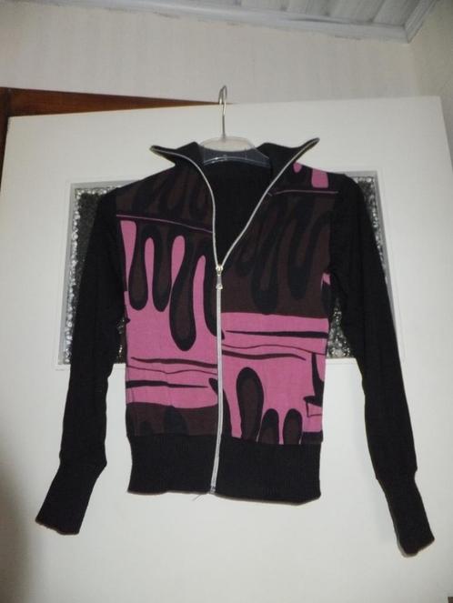 Leuk vestje met artistieke print, oudroze bruin zwart 36 S., Kleding | Dames, Truien en Vesten, Zo goed als nieuw, Maat 36 (S)