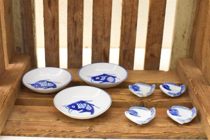 7 stuks porseleinen schaaltjes met prent van een vis 48641, Huis en Inrichting, Keuken | Servies, Gebruikt, Bord(en), Wedgwood