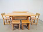Vintage Eetkamer set schragentafel bank stoelen krukken ´60, Huis en Inrichting, Complete eetkamers, Ophalen, N, N, 6 tot 8 stoelen