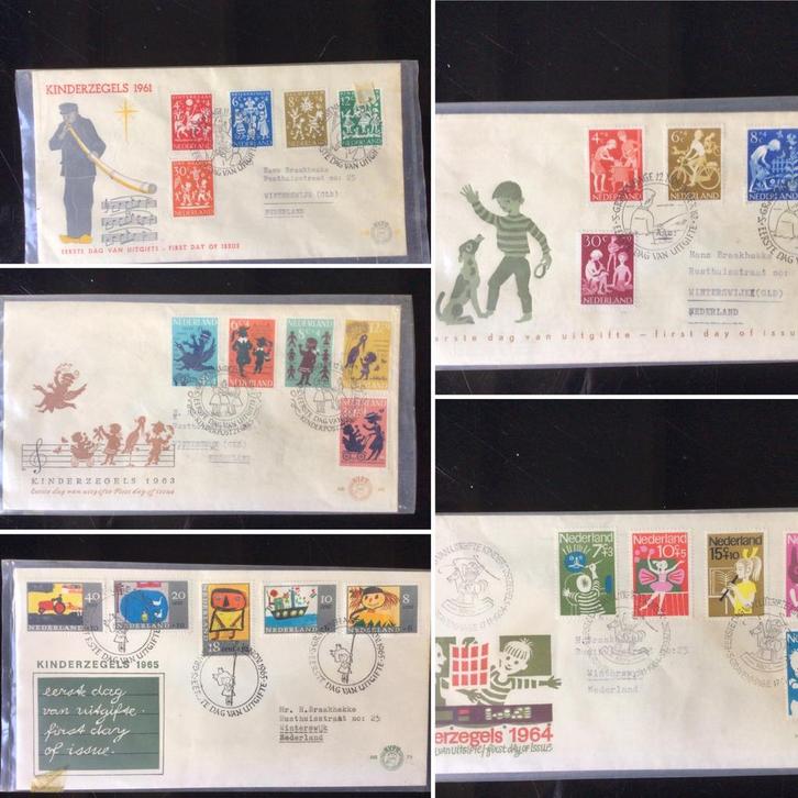 🌿Oude” Eerstedag Enveloppen “KINDERPOSTZEGELS 🌿1961t/m 65, Antiek en Kunst, Antiek | Overige Antiek, Verzenden