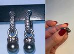 Ti Sento oorbellen zilver met steentjes en grijze parel, Ophalen of Verzenden, Zo goed als nieuw, Zilver