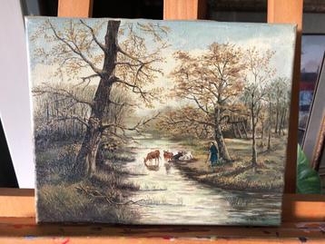 Schilderij – Herder met Koeien bij Bosbeekje beschikbaar voor biedingen