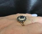 Gouden Vintage ring  edelsteen saffier en diamant. 2025/449, Sieraden, Tassen en Uiterlijk, Ringen, Blauw, ., Ophalen of Verzenden