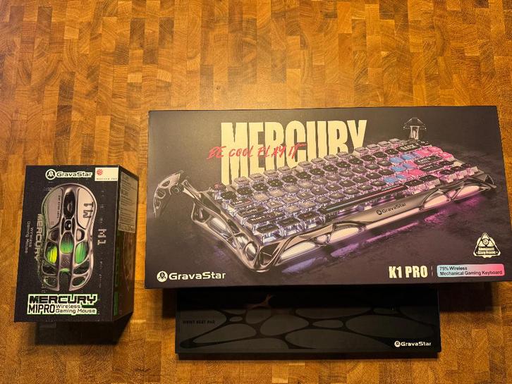 Gravastar Mercury K1 Pro & M1 Pro, Computers en Software, Toetsenborden, Zo goed als nieuw, Qwerty, Draadloos, Ergonomisch, Toetsenbord en muis-set
