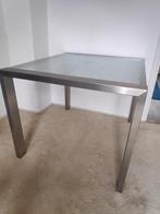 glazen (eet)tafel met stalen (RVS) poten, Ophalen, Design, 75 cm of meer, 60 cm of meer
