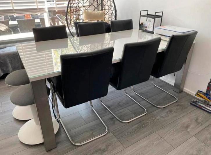 Eettafel Goossens met glasplaat zonder stoelen, Huis en Inrichting, Tafels | Eettafels, Zo goed als nieuw, 50 tot 100 cm, 200 cm of meer