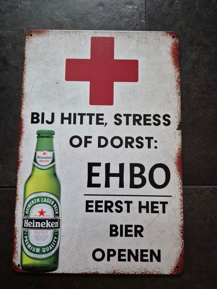 Eerst het bier openen Heineken reclamebord, Verzamelen, Merken en Reclamevoorwerpen, Nieuw, Reclamebord, Ophalen of Verzenden