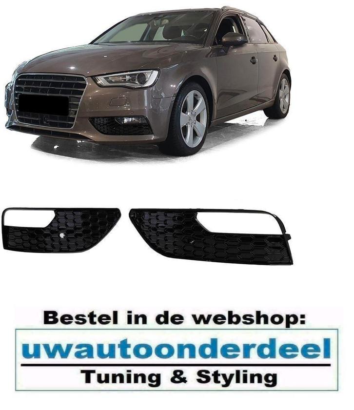 Honingraat Grill Afdekkap Mistlampen Glans Zwart Voor Audi A, Auto diversen, Tuning en Styling, Ophalen of Verzenden