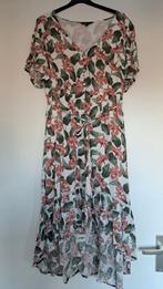 MS Mode gebloemde jurk ecru/groen/roze maat 42, Overige kleuren, Maat 42/44 (L), Ophalen of Verzenden, Zo goed als nieuw