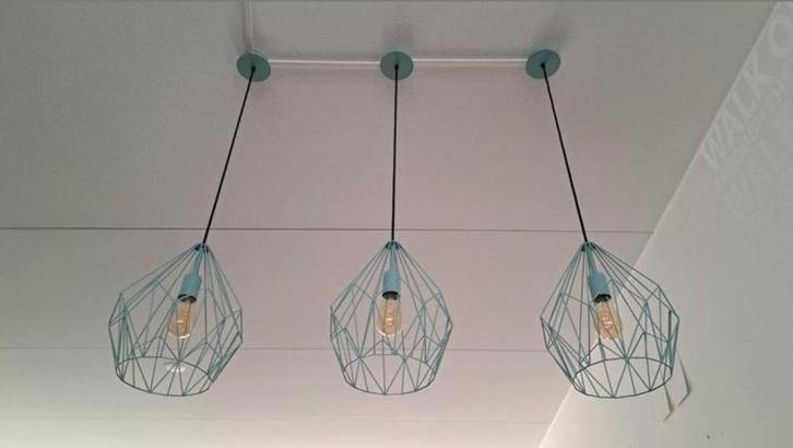 Hanglamp Carlton Vintage-look mintgroen 3 stuks, Huis en Inrichting, Lampen | Hanglampen, Zo goed als nieuw, Minder dan 50 cm