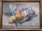 oude aquarel fruit en glas 37x27, Antiek en Kunst, Ophalen of Verzenden