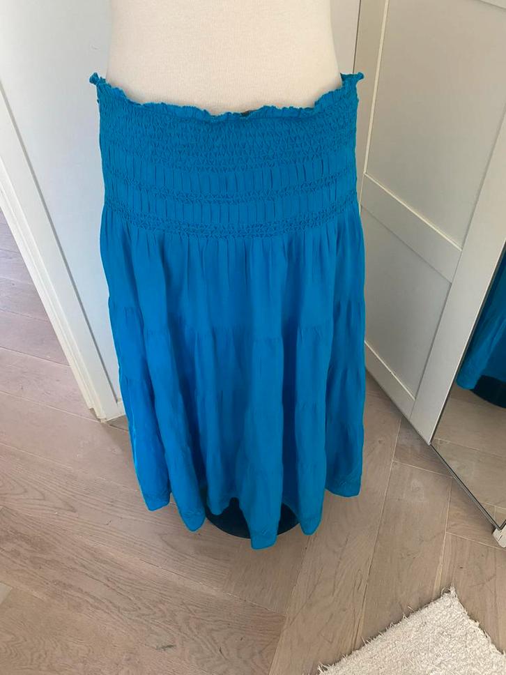 Blauwe rok met elastiek - Maat L merk RALPH LAUREN, Kleding | Dames, Rokken, Zo goed als nieuw, Maat 38/40 (M), Blauw, Onder de knie