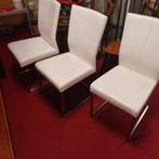 6 witte lederen stoelen op RVS frame - Zeer goede staat, Ophalen, N, Wit, N