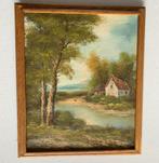 Lief Olieverfschilderij Landschap Eikenhout lijst 39,5x47cm, Ophalen of Verzenden