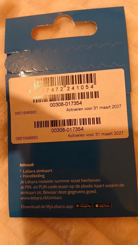 Lebara Simkaart - Nieuw Uitstekend top nummer 0651646660, Telecommunicatie, Prepaidkaarten en Simkaarten, Nieuw, Simkaart, Overige providers