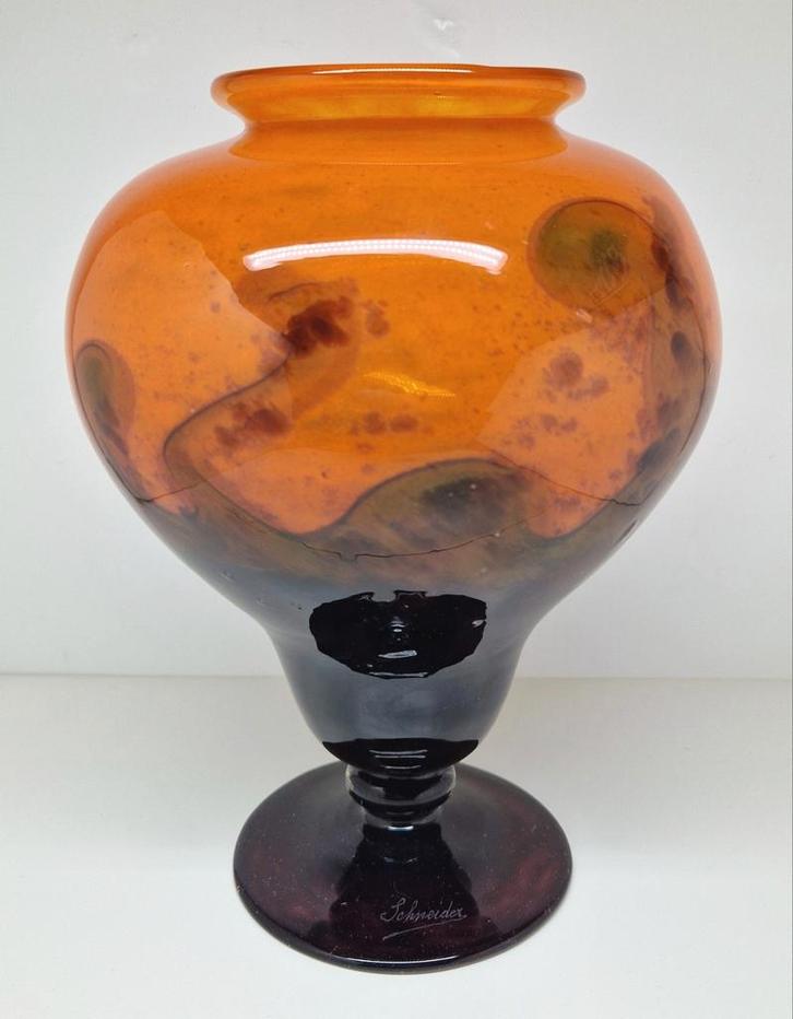 Charles Schneider Art Deco vaas Jade decor, 1918-1933., Antiek en Kunst, Antiek | Glas en Kristal, Ophalen of Verzenden