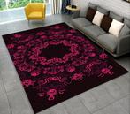 Bohemian Rechthoekig Vloerkleed 8 Tapijt Zwart Roze Bloemen, Verzenden, 50 tot 100 cm, Rechthoekig, Overige kleuren