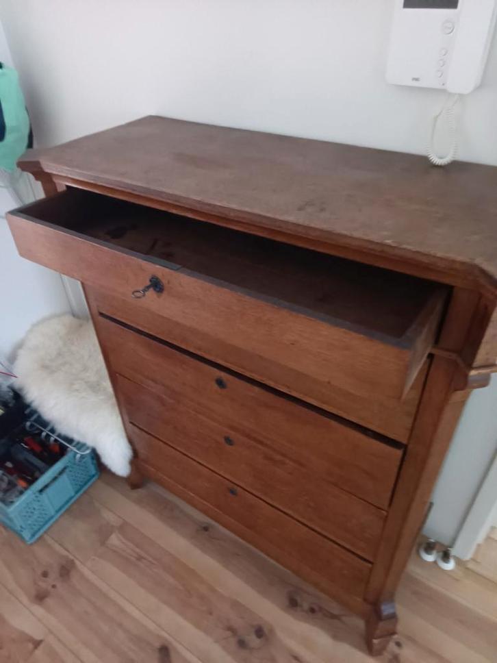 Antieke ladekast met 4 lades, Huis en Inrichting, Kasten | Dressoirs, Gebruikt, 50 tot 100 cm, 25 tot 50 cm, Ophalen