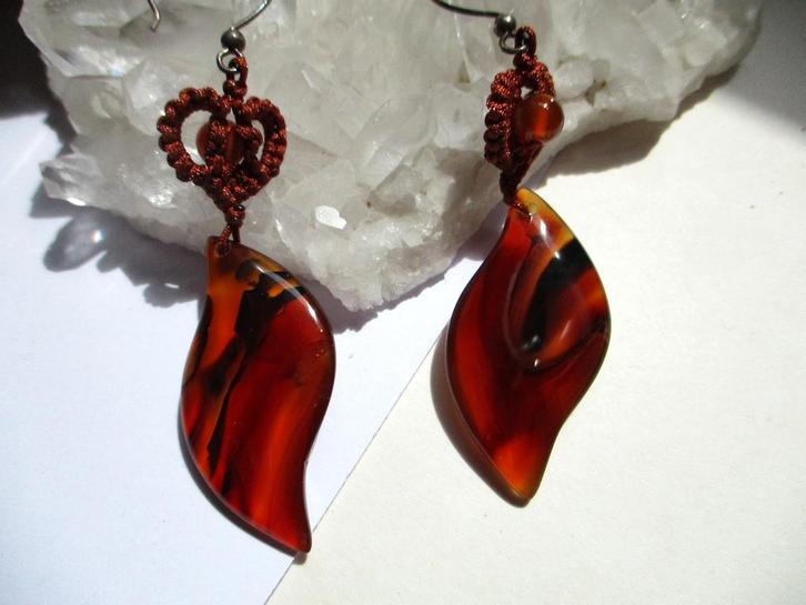 Edelsteen oorhangers - carneool en jaspis, Sieraden, Tassen en Uiterlijk, Oorbellen, Nieuw, Hangers, Overige materialen, Overige kleuren