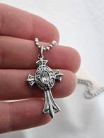 Rvs stalen kruis ketting kristal, Overige materialen, Nieuw, Ophalen of Verzenden, Met kristal