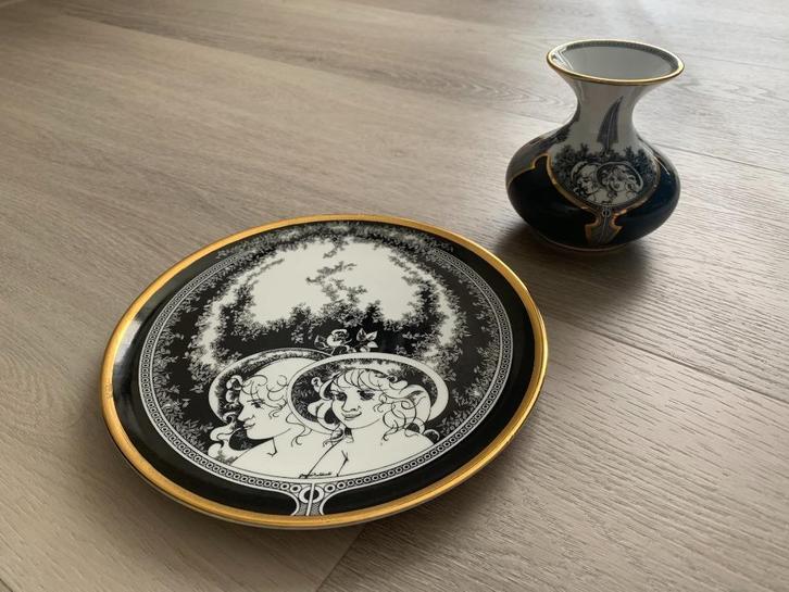 Hollóháza porceleinen wandplaat/schotel + vaasje, Antiek en Kunst, Antiek | Porselein, Ophalen of Verzenden